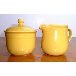 Vintage Lynn's Stoneware Golden Sunflower Yellow Creamer & Sugar  Set